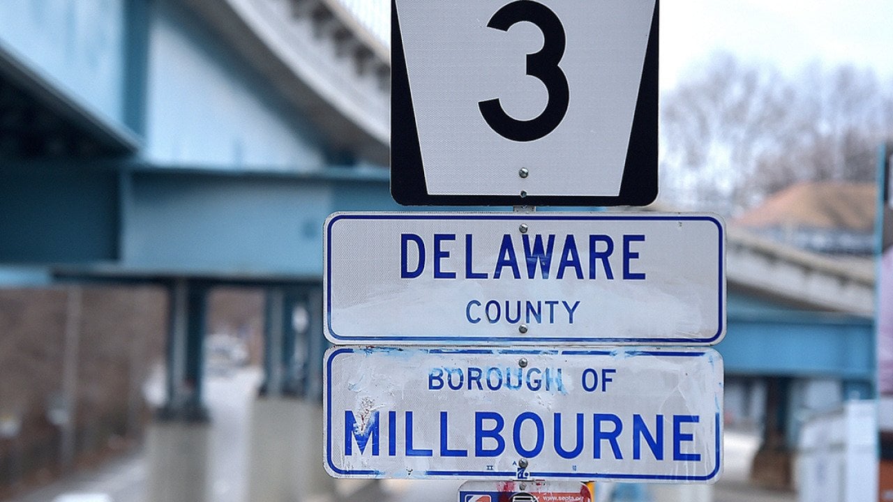 Signage of Millbourne borough in the county of Delaware.
