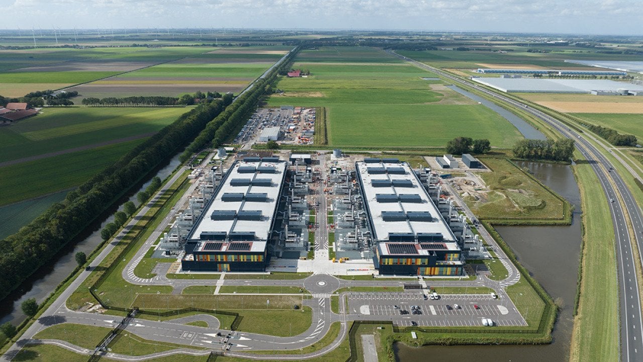 Aerial view of a data and internet center.