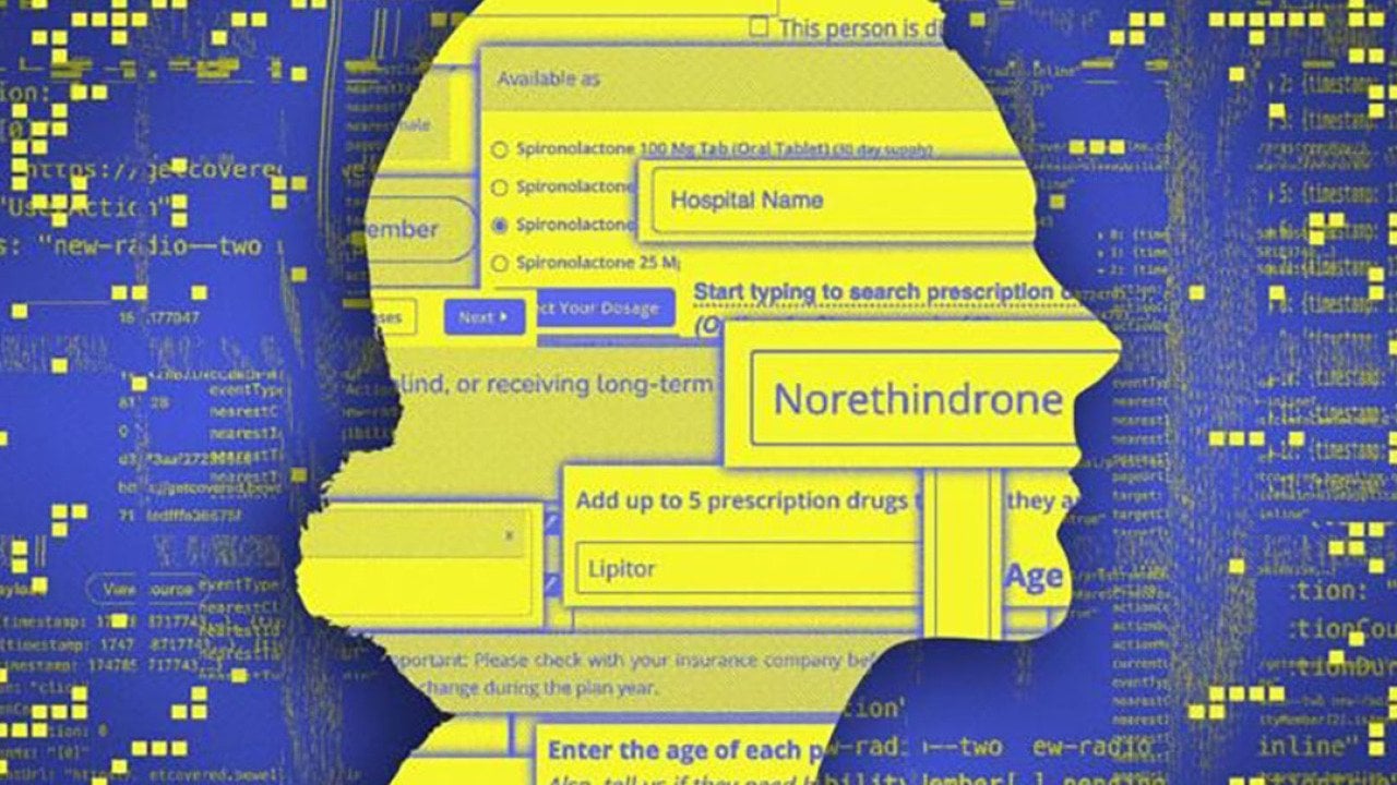 Illustration showing concept of private health data being leaked to tech companies.