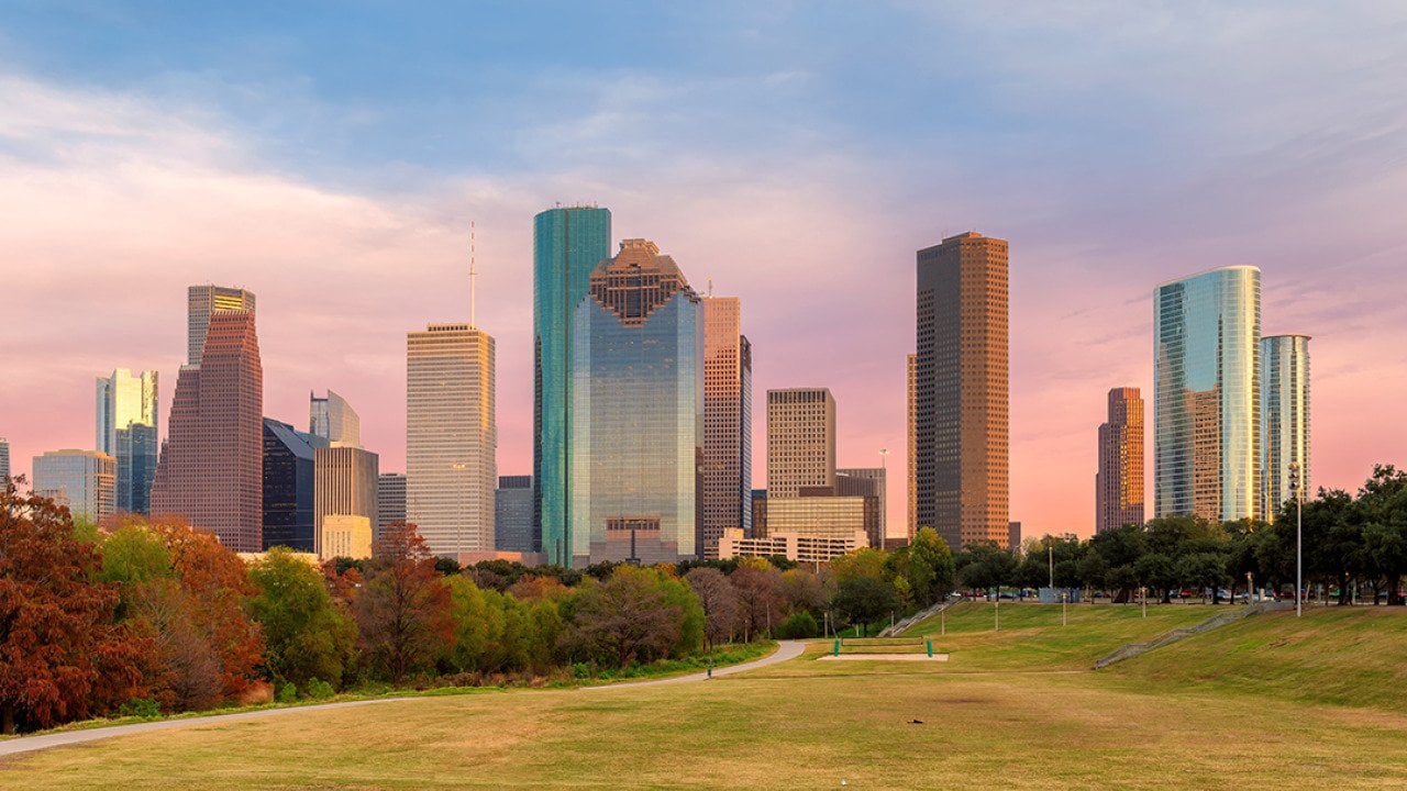 Panoramic view of Houston City skyline in Texas.