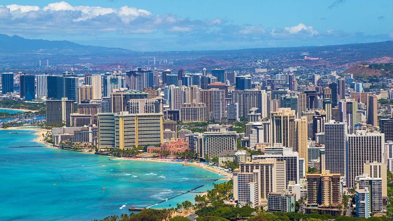 Skyline of Honolulu City, Hawaii.