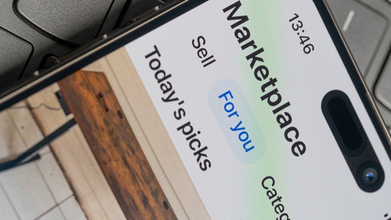 Facebook Marketplace menu on a screen of a smartphone.