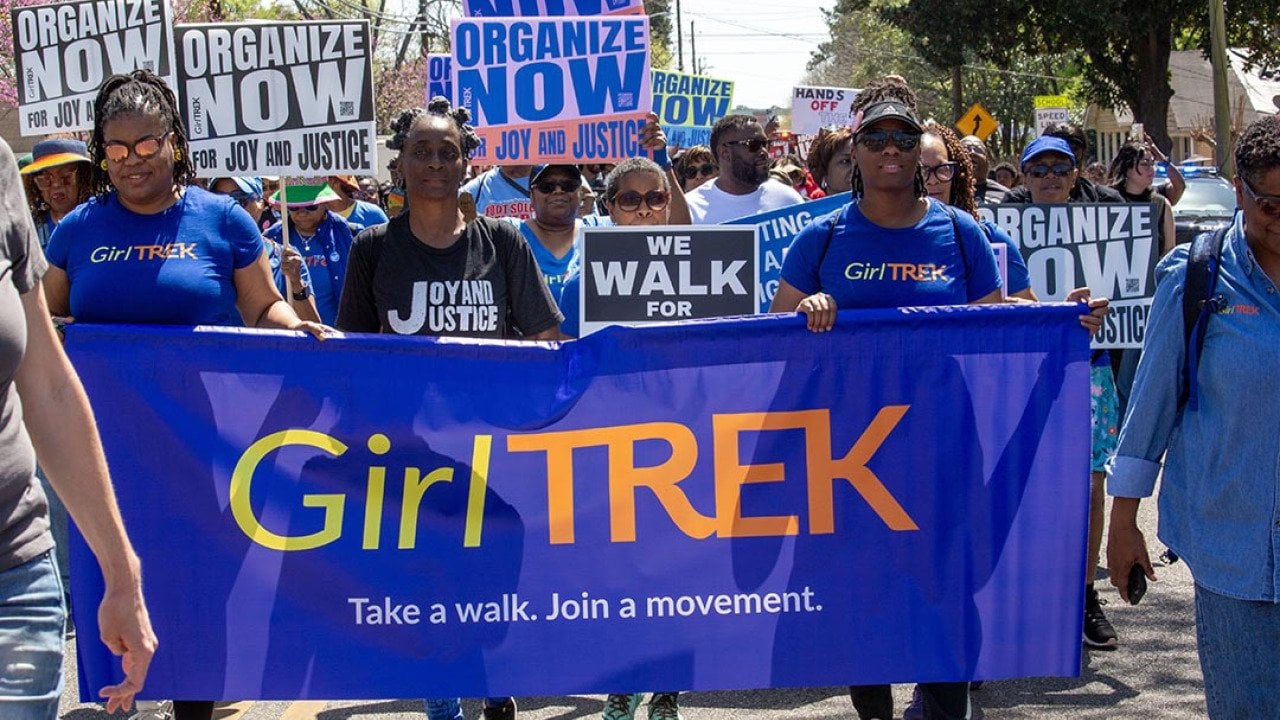 GirlTREK participates in a walk to the Alabama state capitol as part of the 60th anniversary celebration of the historic 1965 Selma to Montgomery.