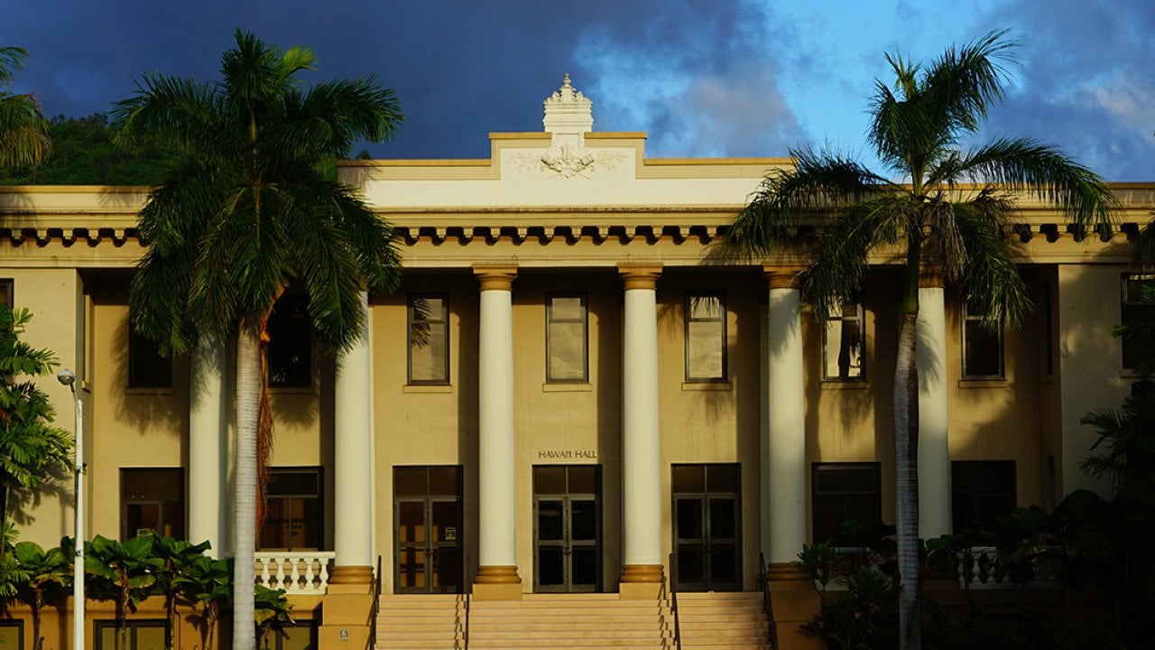 Facade of the Hawaii Hall in University of Hawaii, Manoa.