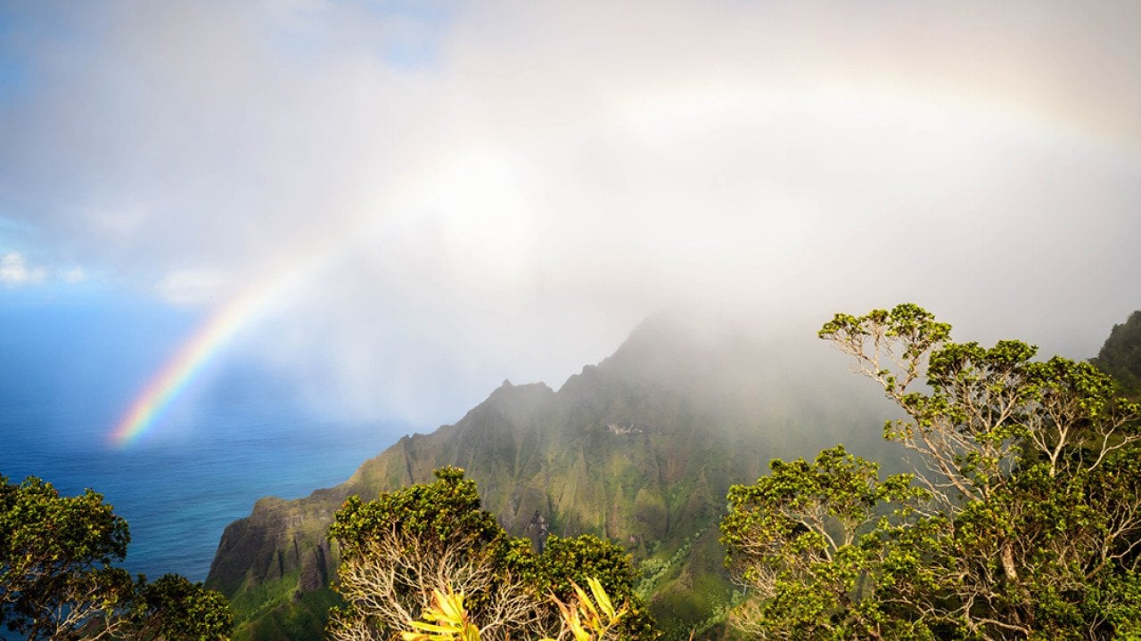 A rainbow after the rain on the island of Kauai in Hawaii.