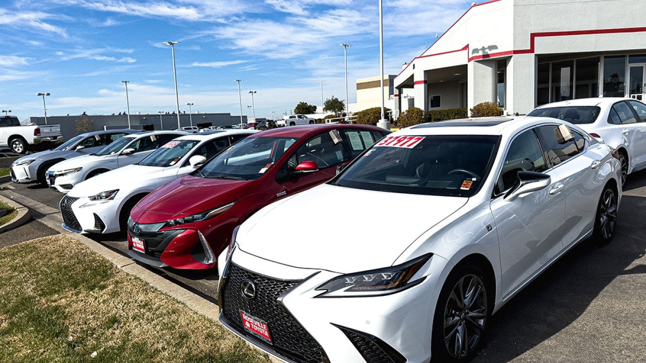 Row of used cars for sale.