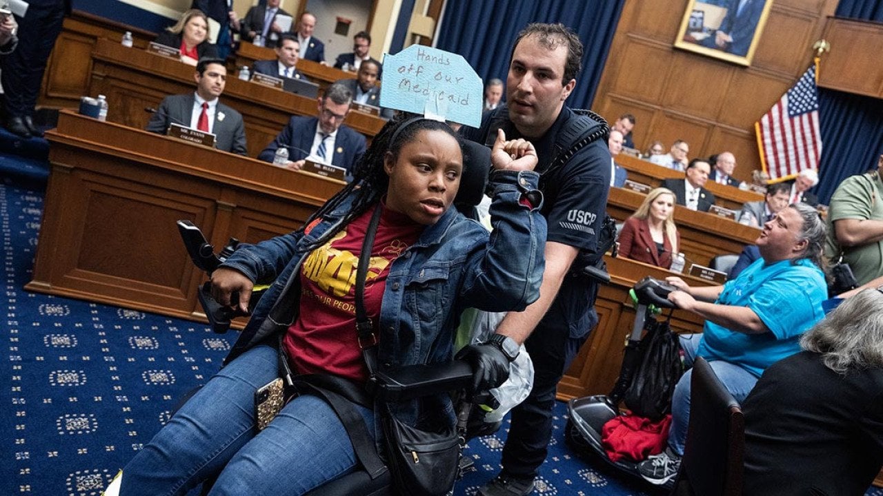 Demonstrators calling for preservation of Medicaid funding, are removed from the House Energy and Commerce markup of the FY2025 budget resolution.