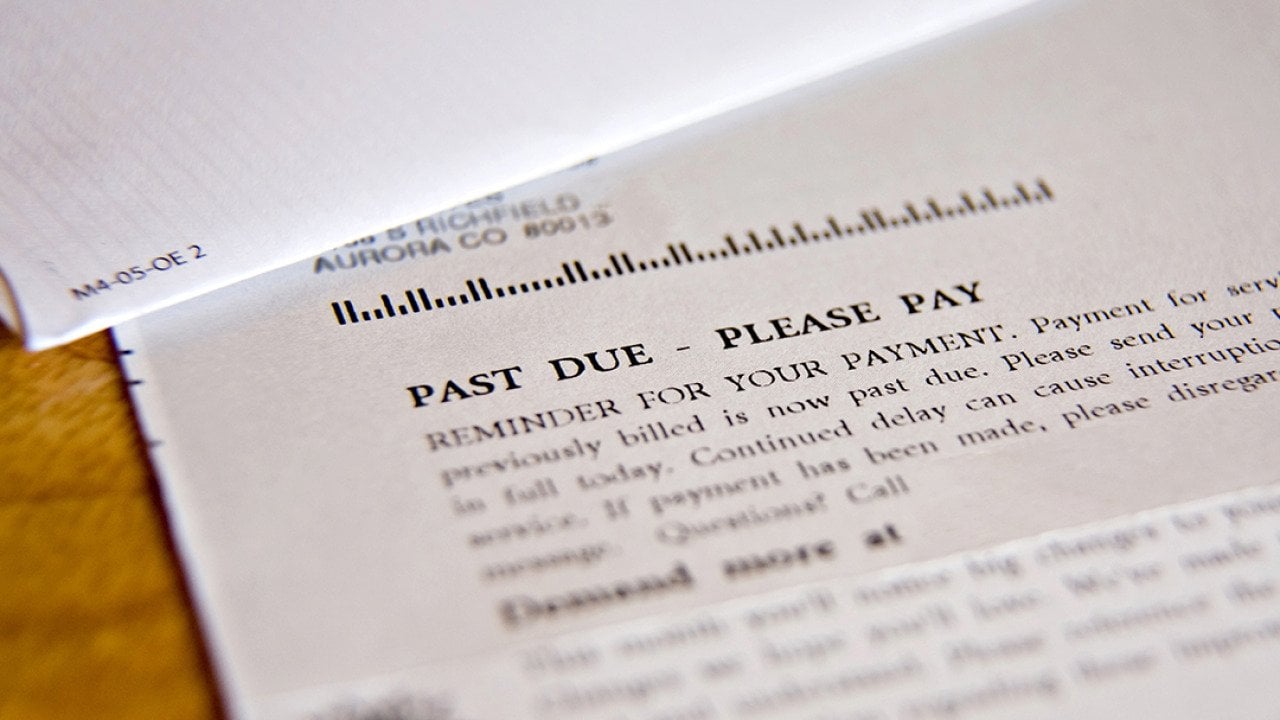 Letter showing payment reminder for a bill.