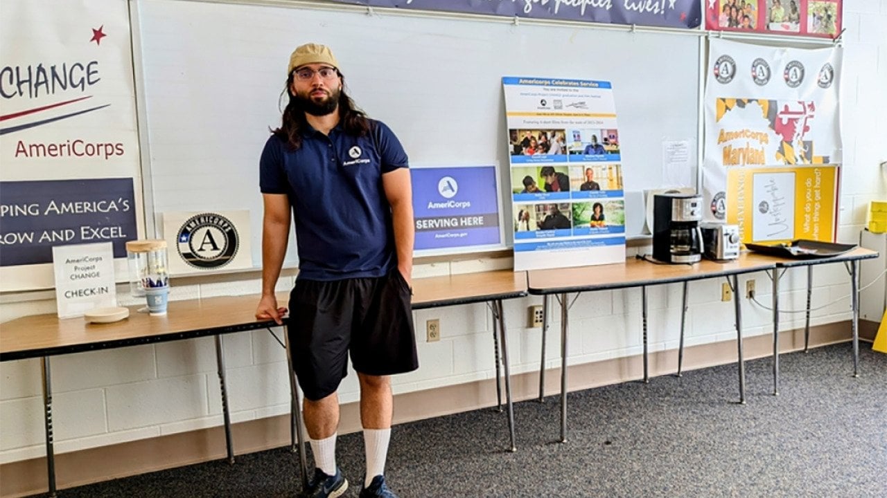Daniel Zare, 27, visits Project Change at Sligo Middle School on Monday, Aug. 11, 2025 in Silver Spring, Maryland. 