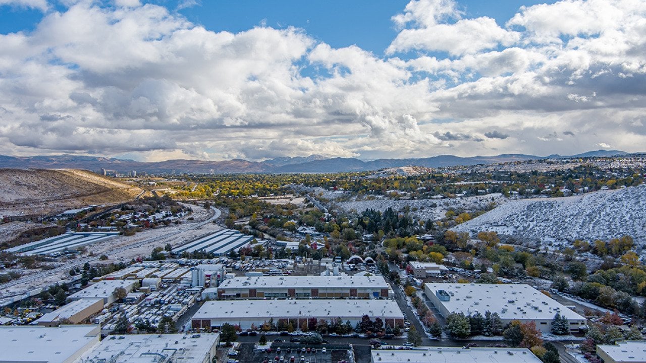 Aerial view of an industrial area in the west of Reno, Nevada.