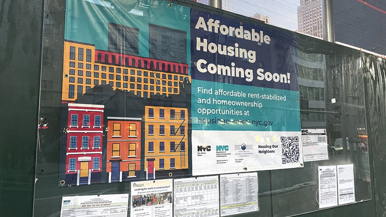 An affordable housing building under construction in Hell's Kitchen, New York.