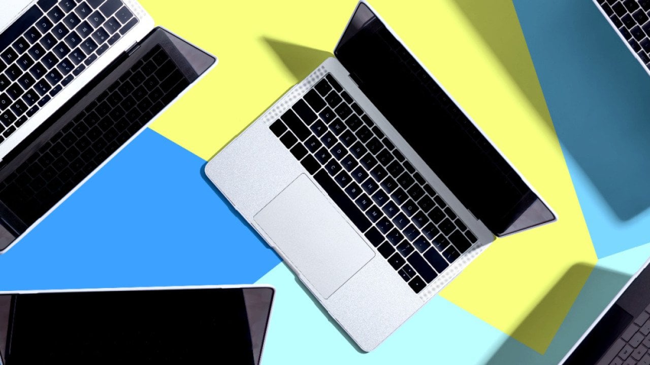 Laptop computer with drop shadow from above