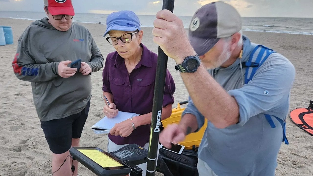 A team of researchers from the University of Georgia’s Skidaway Institute of Oceanography at the Tybee Island beach in Georgia.