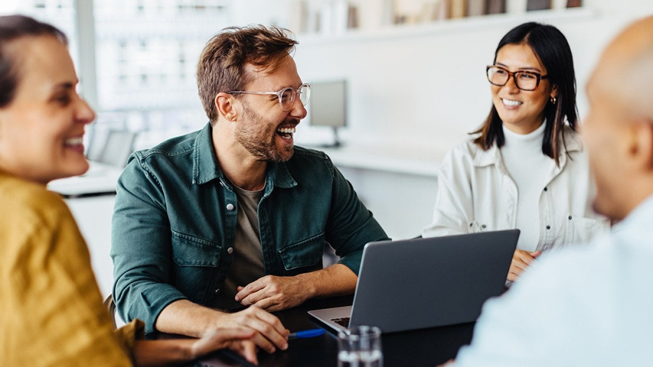 A business team having a meeting in an office.