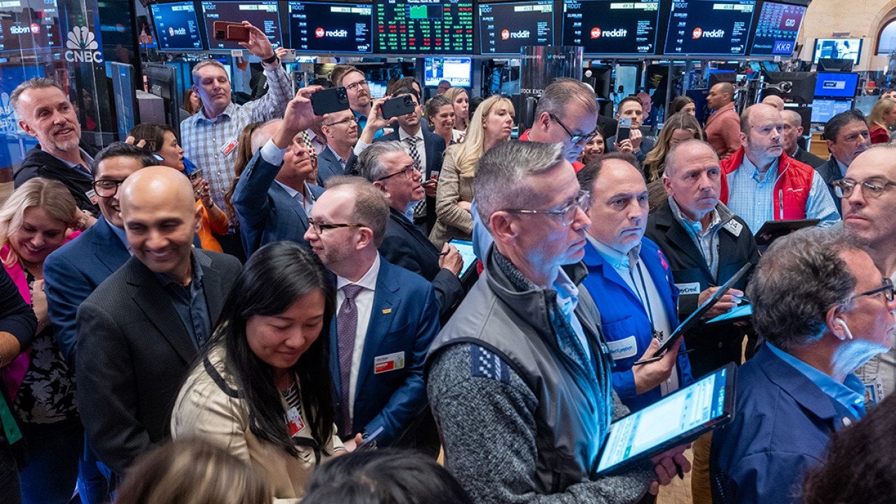 The New York Stock Exchange (NYSE) trading floor during Reddit's initial public offering (IPO) on March 21, 2024 in New York City.