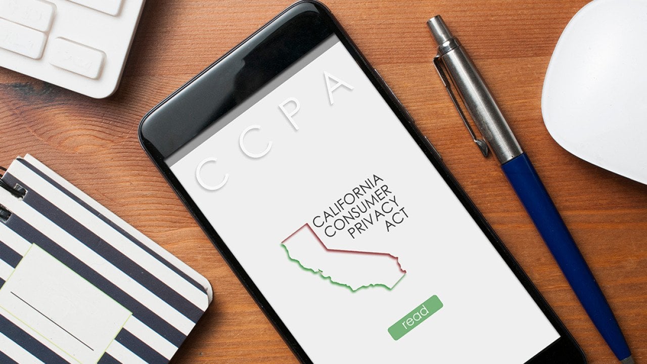 A smartphone displaying a California Consumer Privacy Act page.