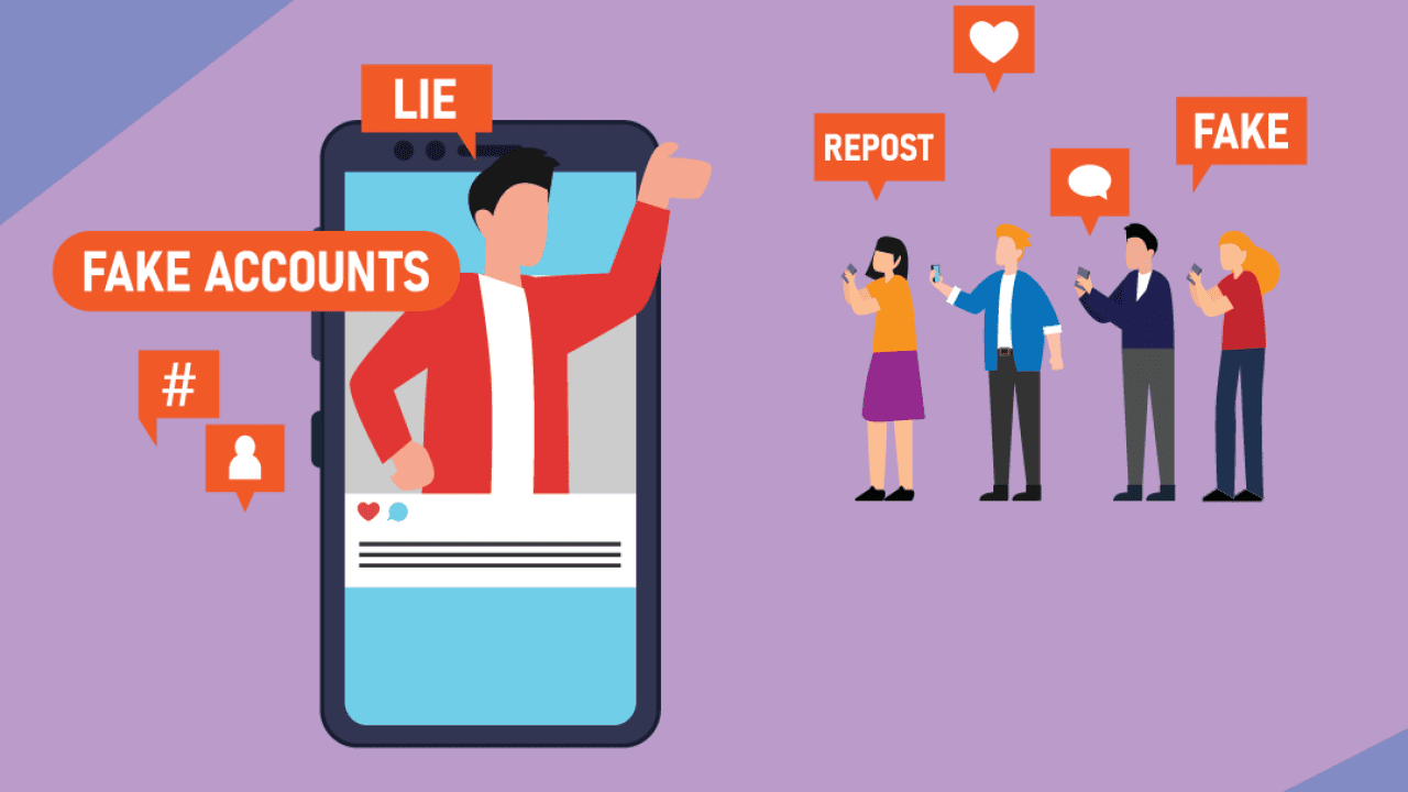 Illustration depicting user interactions to fake accounts on the internet.