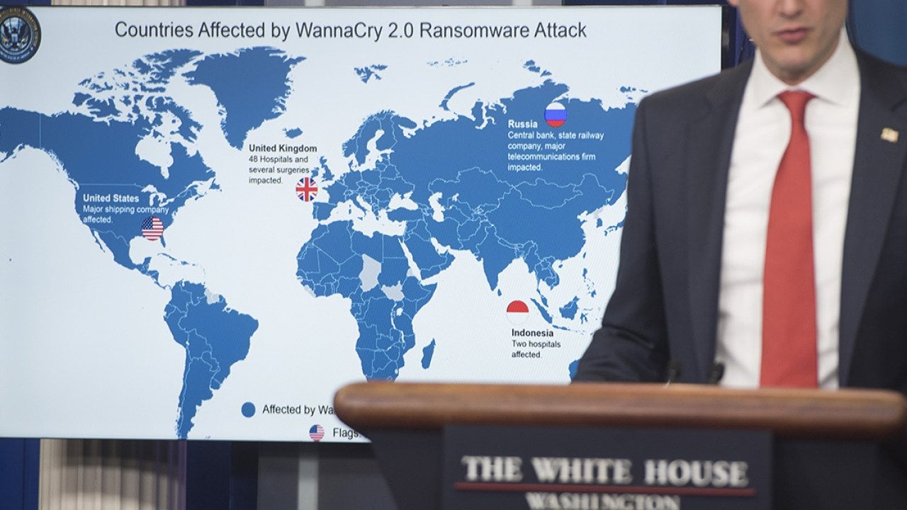 United States Homeland Security Advisor, Tom Bossert, presents a briefing on WannaCry virus which the US believes to be a cyber attack by North Korea.
