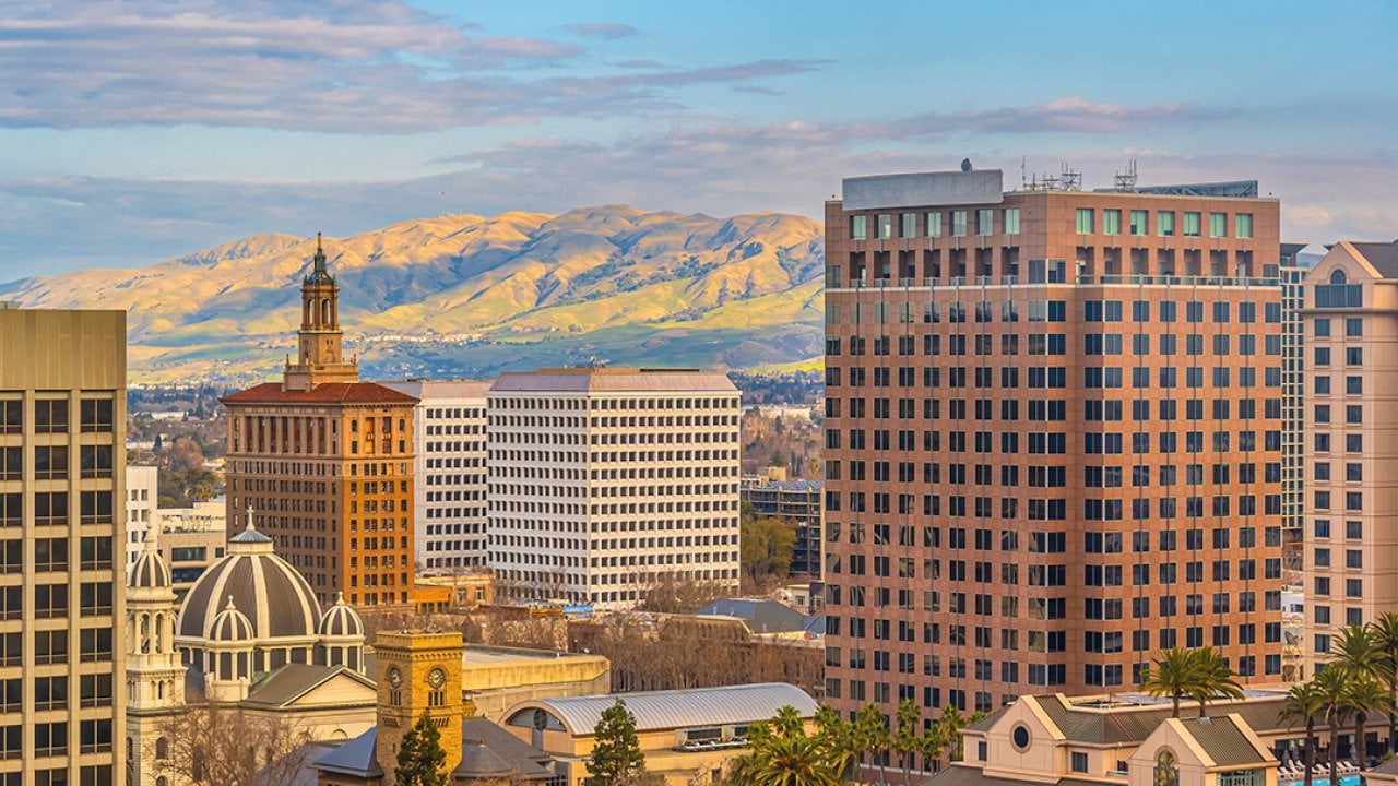 Skyline of downtown San Jose in California.