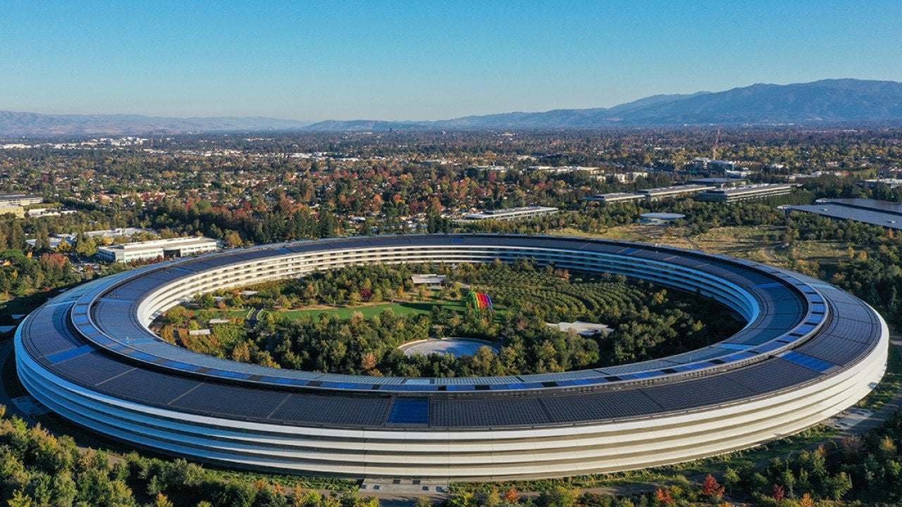 An aerial view of Apple Park in Cupertino, California.