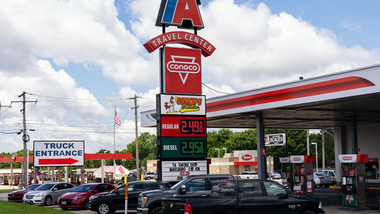 A Conoco gas station near a TA Travel Center.