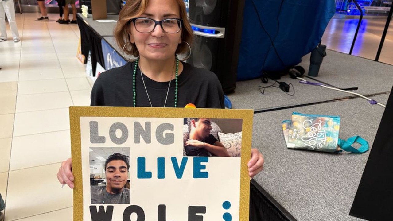 Jessie Edmond holds a photo of her son, Julian 'Wolf' Rivera, who died at 27 in 2019 in Middletown, New York.