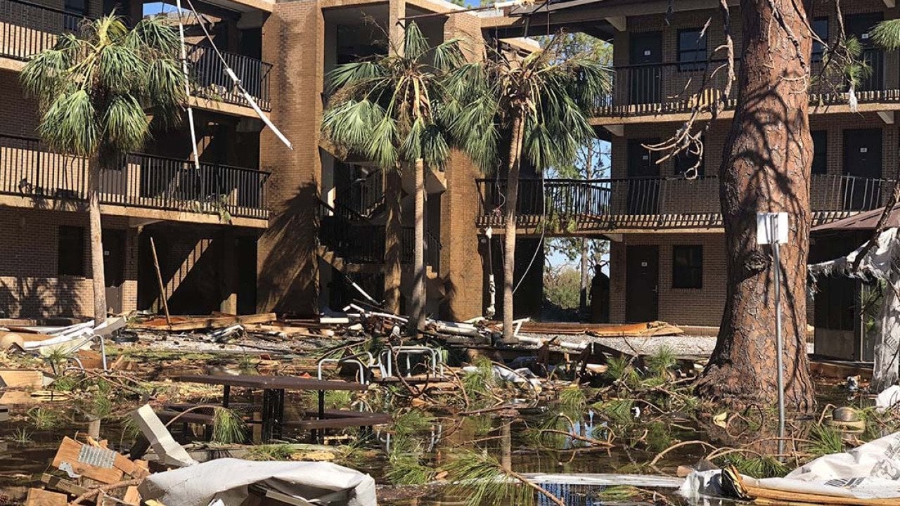 Hurricane Michael brought flooding and extensive damage to Tyndall Air Force base in Florida in 2018. 