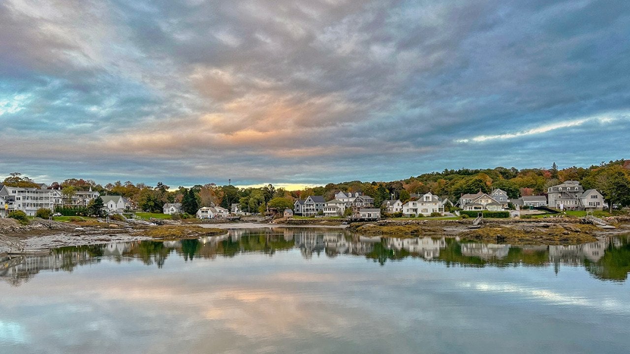 A view of waterfront homes in Boothbay Harbor in Maine.