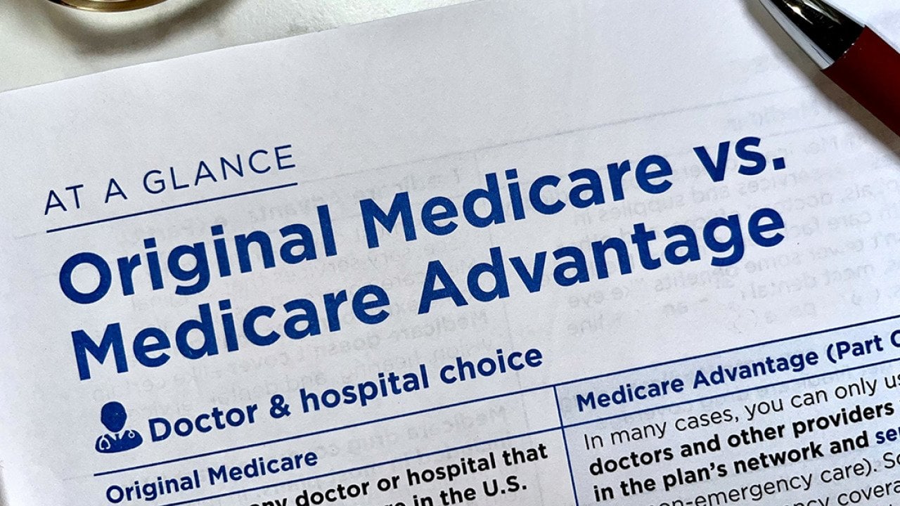 A page headlined 'Original Medicare vs. Medicare Advantage' from a Medicare guidebook.