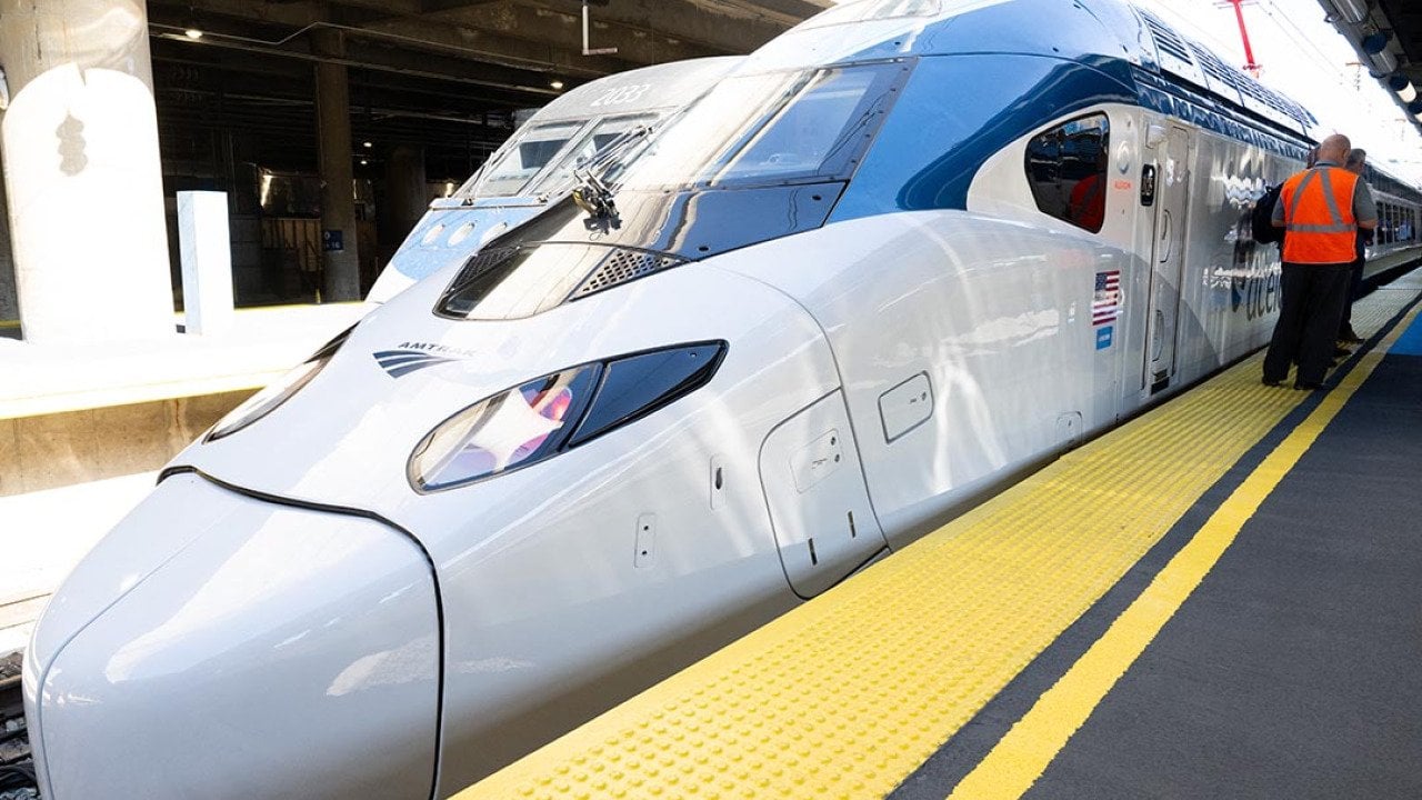 An Amtrak NextGen Acela, an all-new high speed train with a top speed of 160mph that will run between Washington, DC, and Boston, is seen at Union Station in Washington, DC, August 27, 2025. 