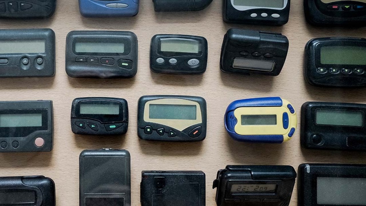 Various types and models of a pager (also known as beepers).