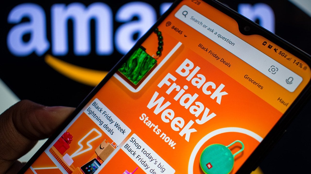 The 'Black Friday Week' banner on the Amazon app displayed on a smartphone.