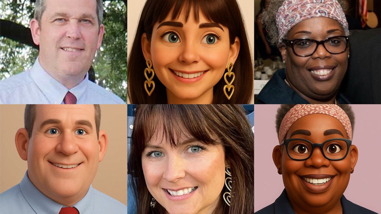 Composite image of 3 teachers who use the math tutoring app Goblins and the 3 avatars created from their photos.