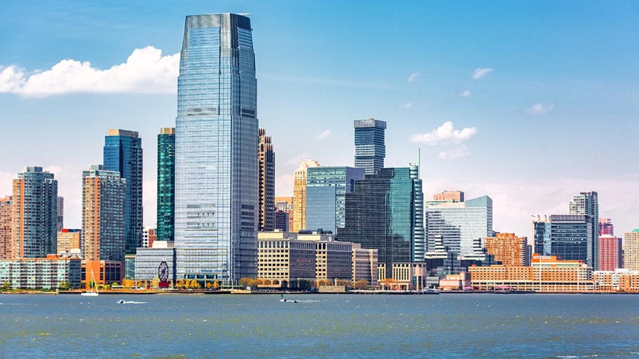 Jersey City skyline viewed from the Upper Bay.