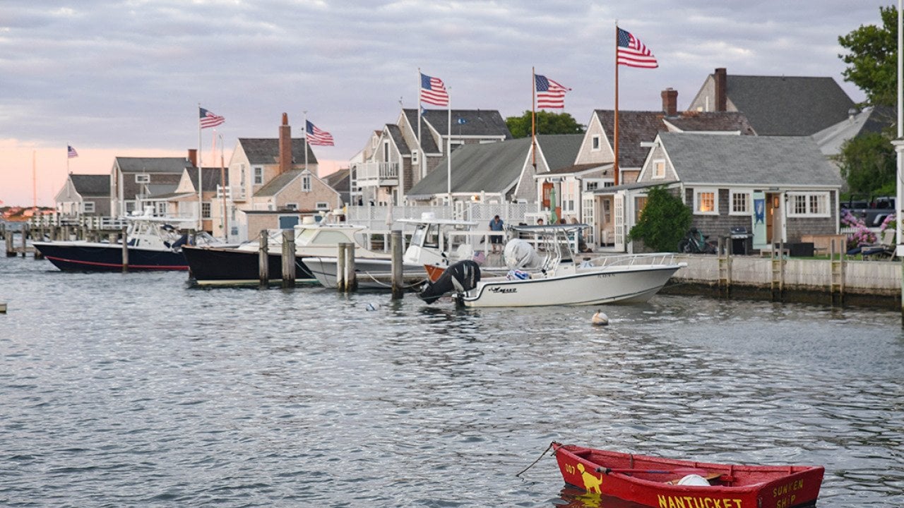 A view of homes by the Nantucket Harbor in Massachusetts.