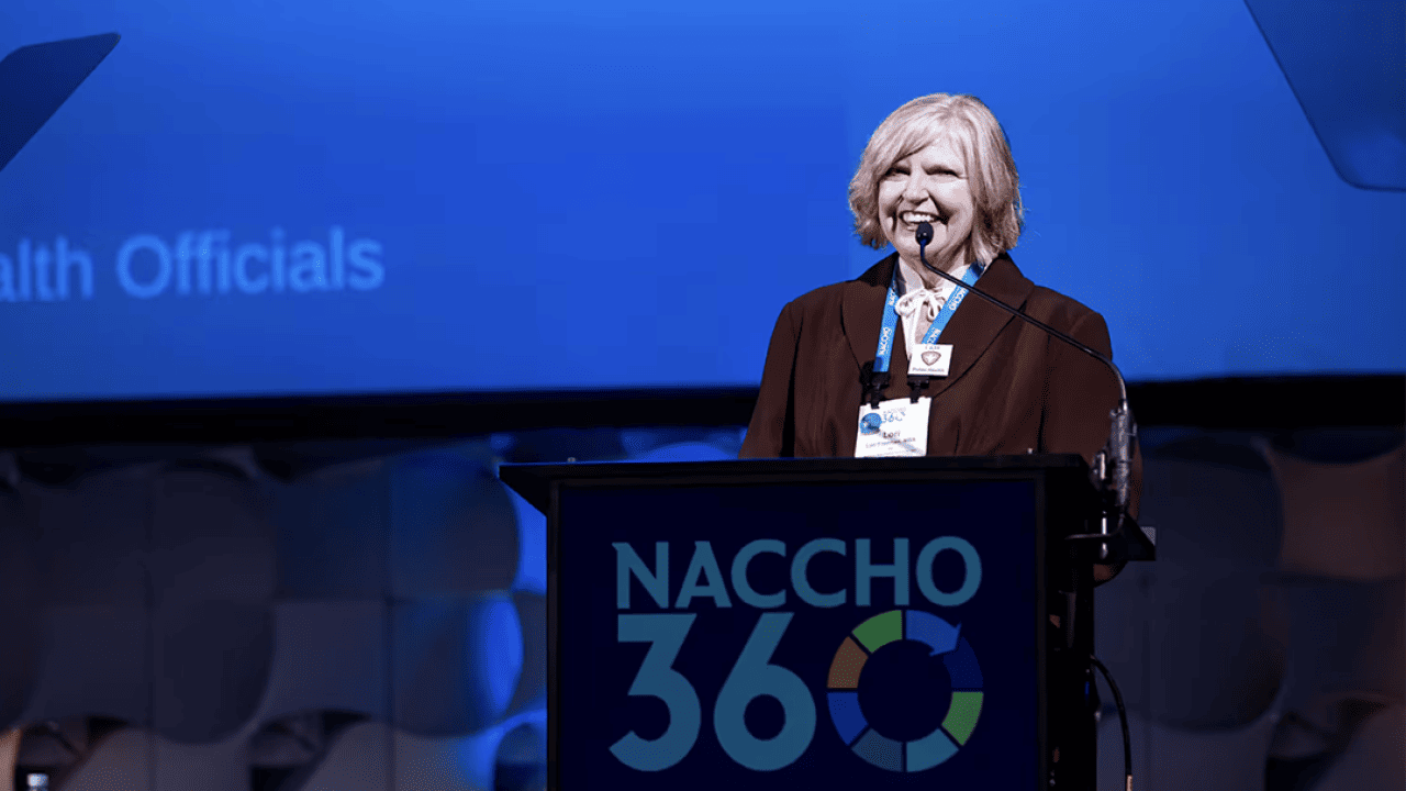 Lori Freeman, CEO of the National Association of County and City Health Officials, speaks at the organization's annual conference in July.