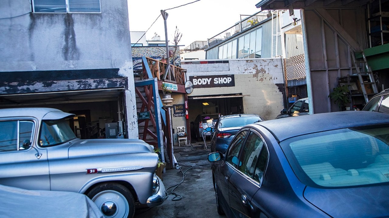 A car body shop.