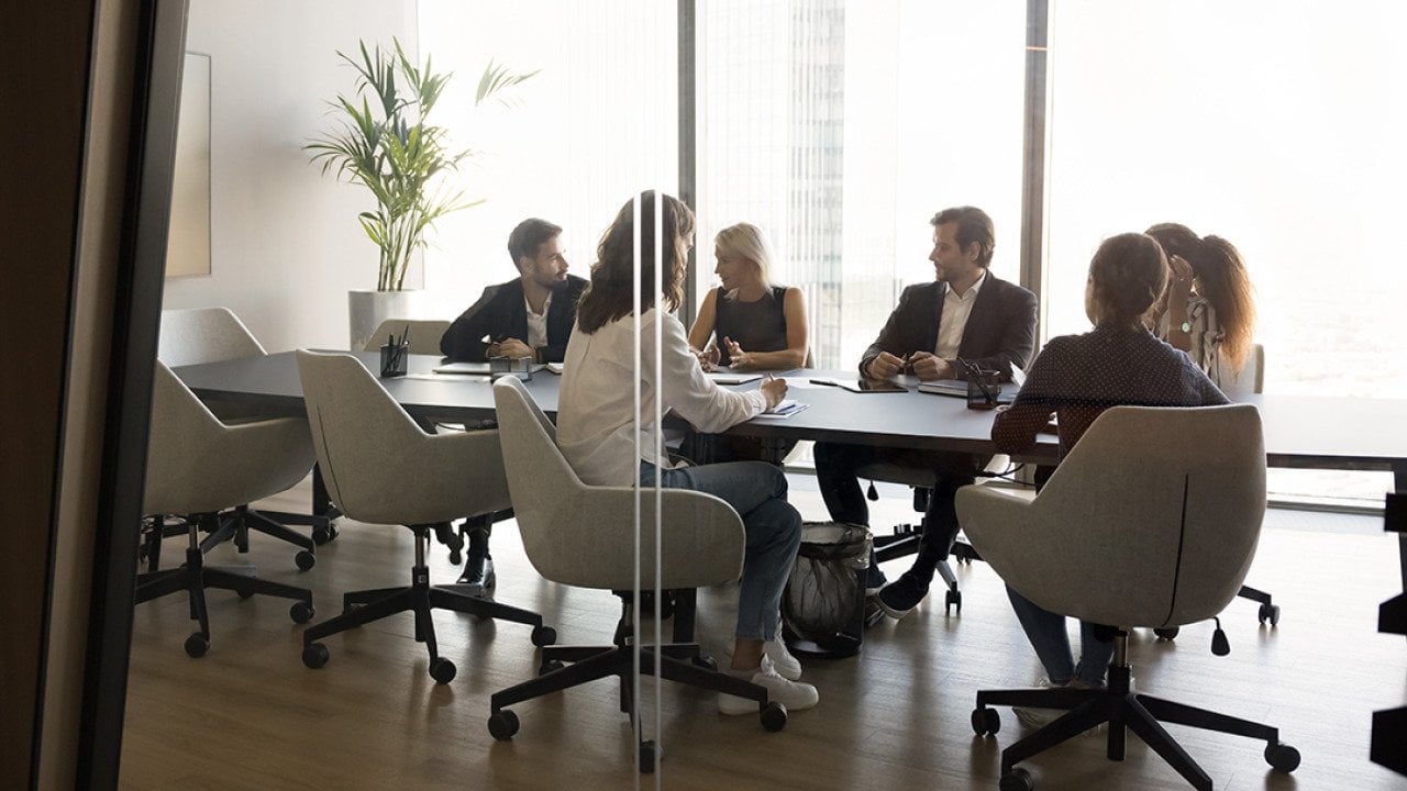 A business team having a meeting.