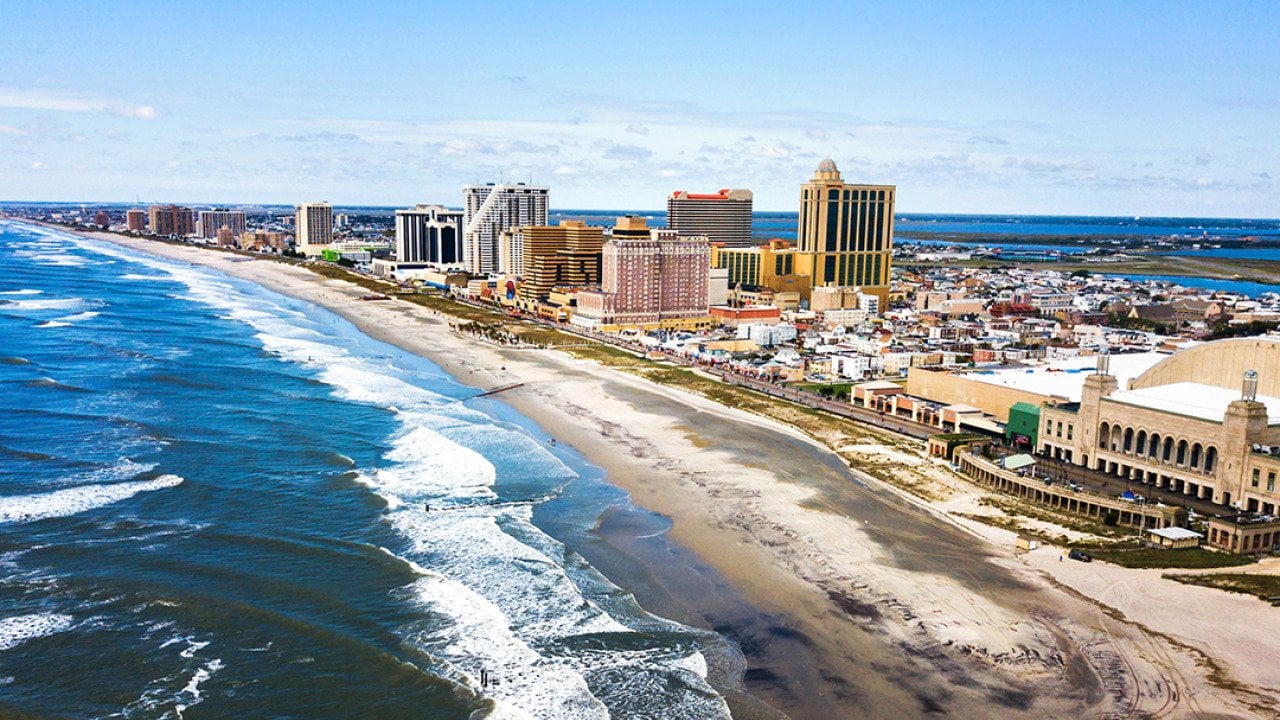 An aerial view of the Atlantic City waterline in New Jersey.
