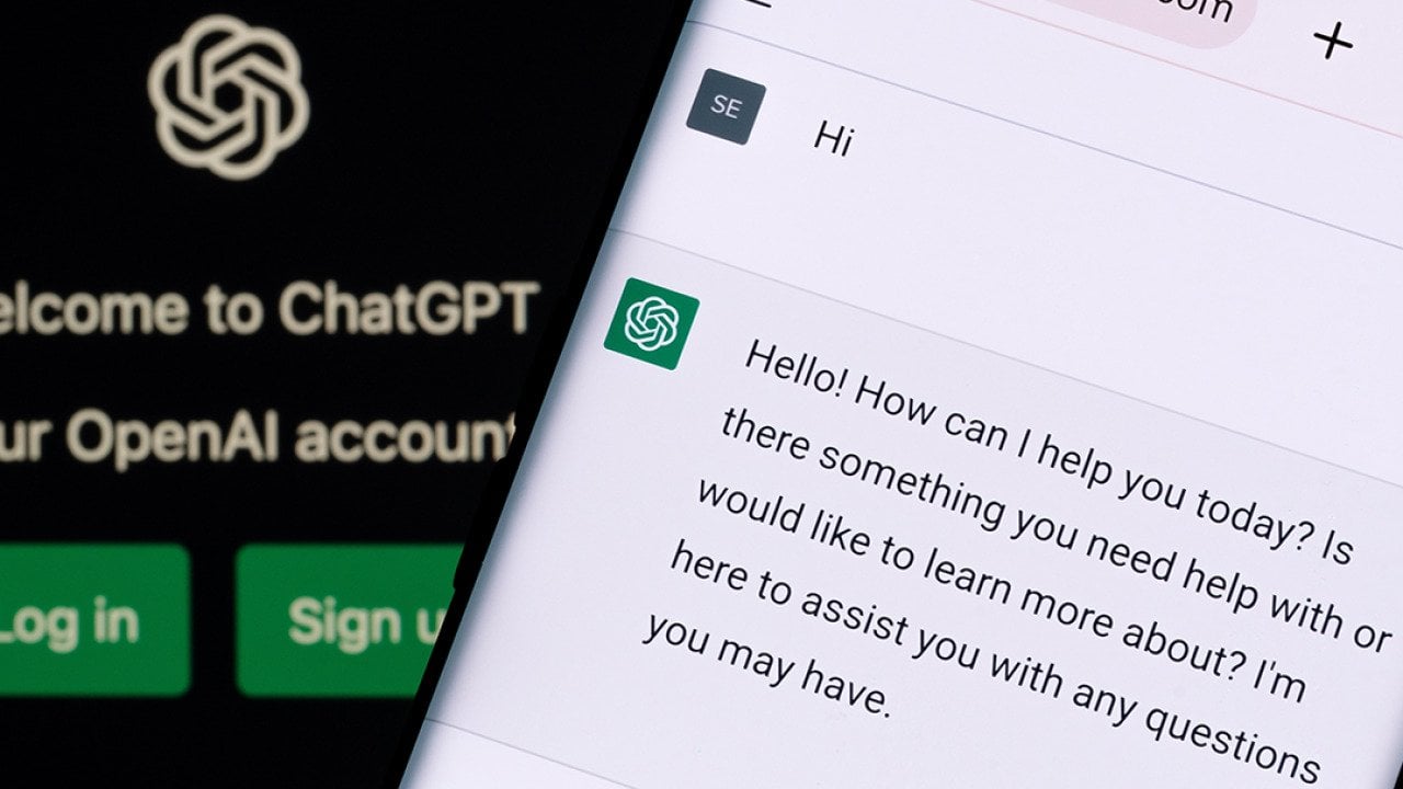 ChatGPT's greeting upon login as seen on a smartphone.