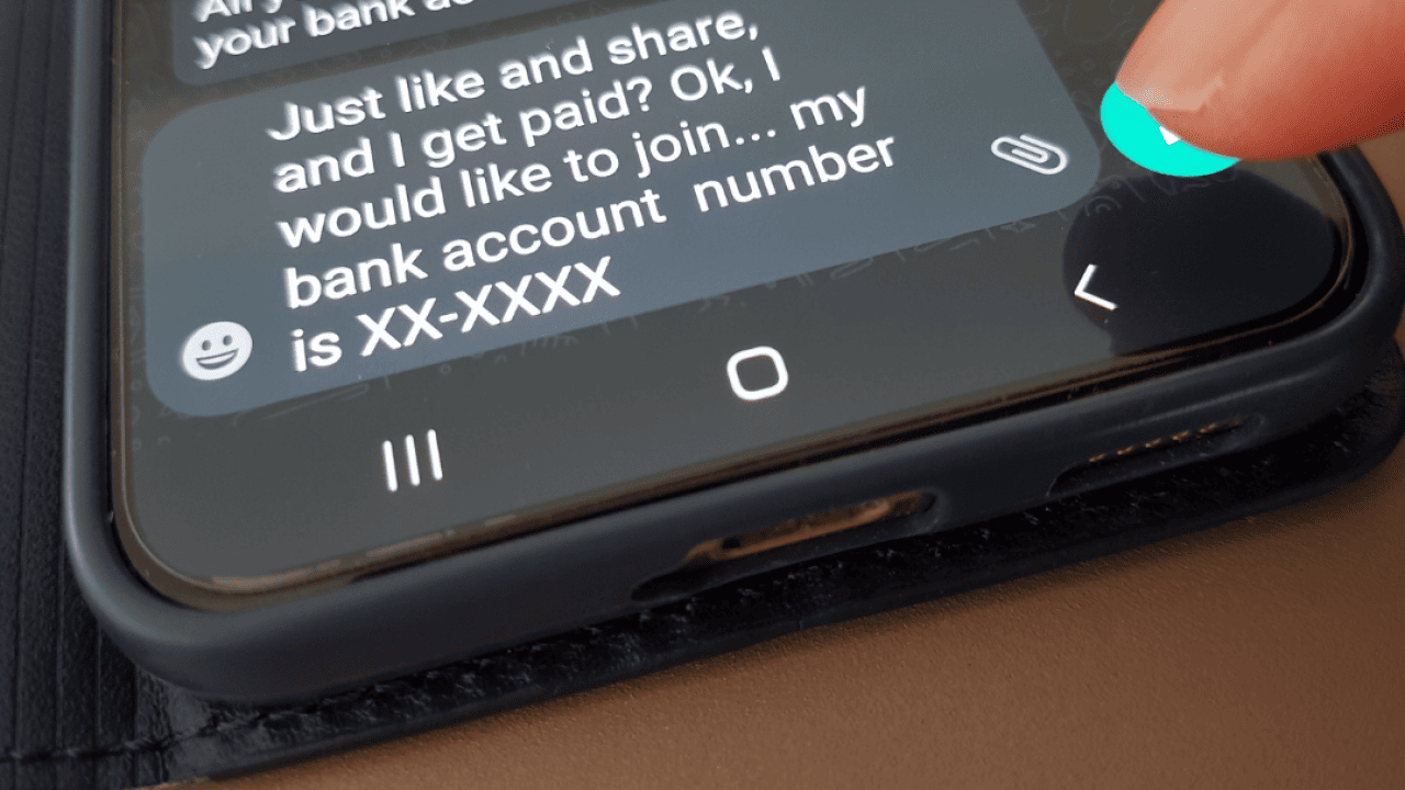 A person about to hit send to a message on their phone that says, 