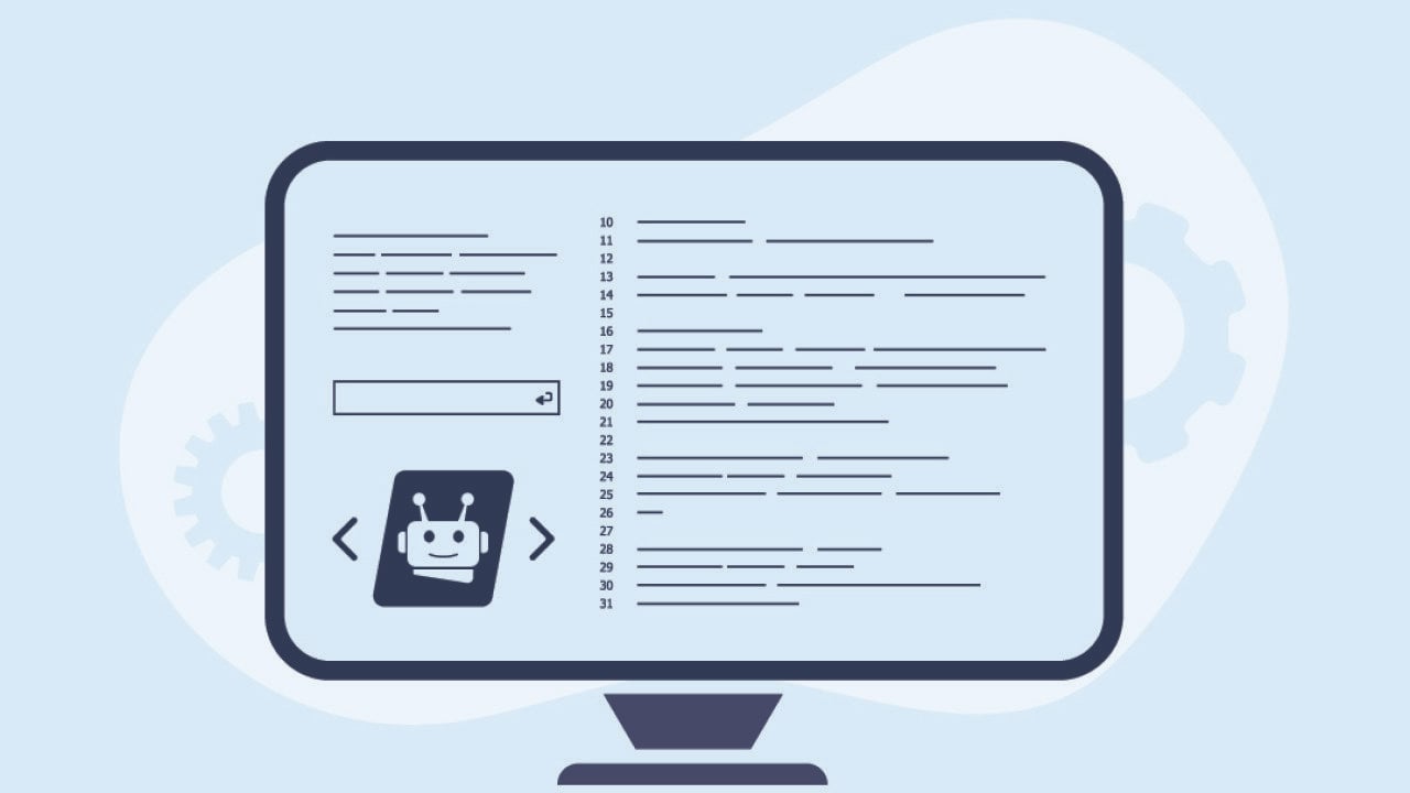 A vector illustration of a computer monitor with AI code writing graphics.