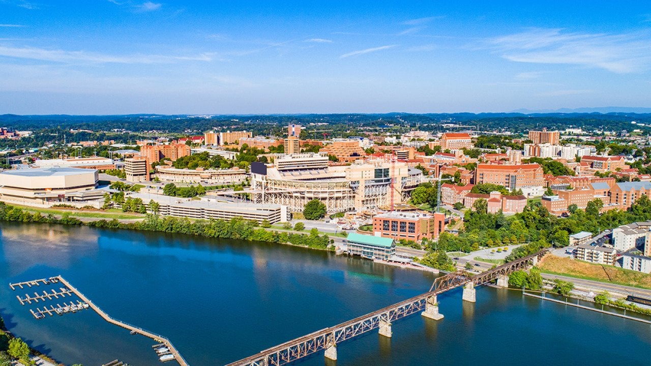 Aerial view of downtown Knoxville in Tennessee.