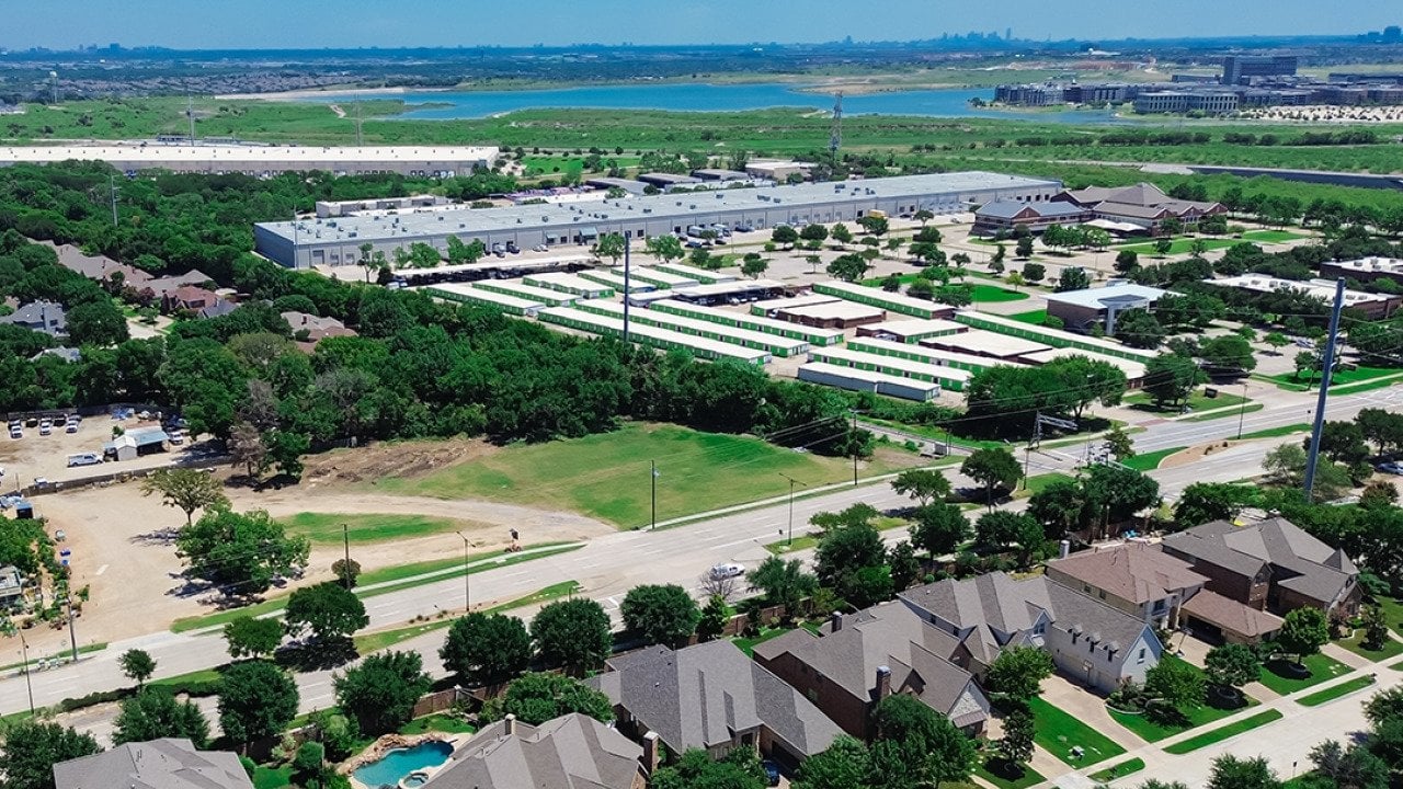 Aerial view of a mixed-use development along Belt Line boulevard outside Dallas Fort Worth, Texas.
