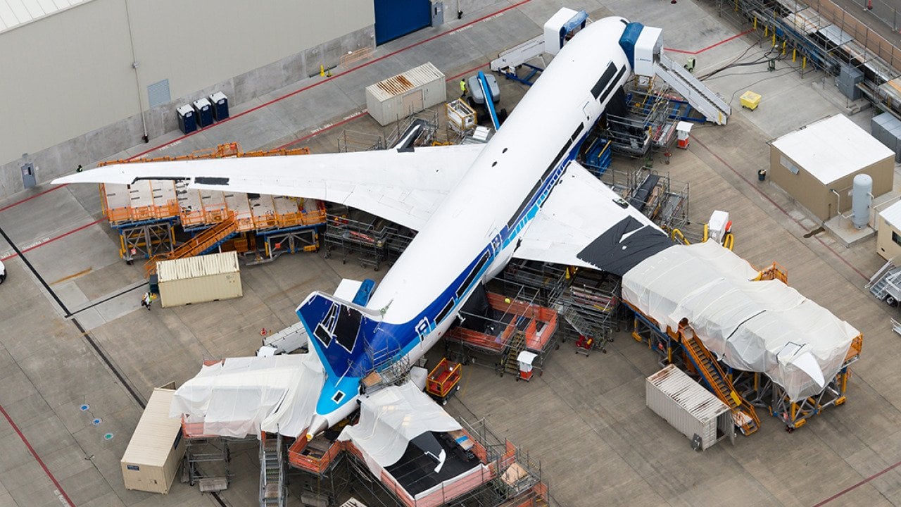 One of the first Boeing 787 Dreamliner ever produced undergoing rework.