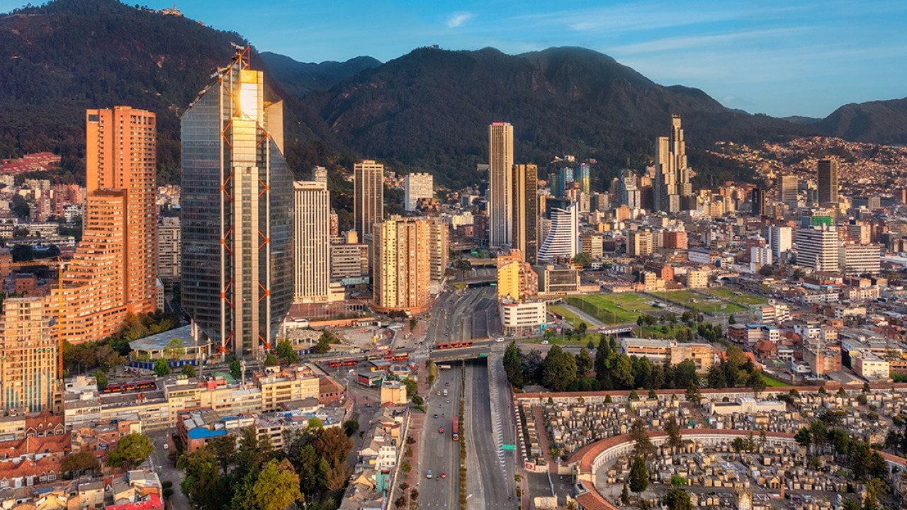 Aerial view of downtown Bogota in Colombia.