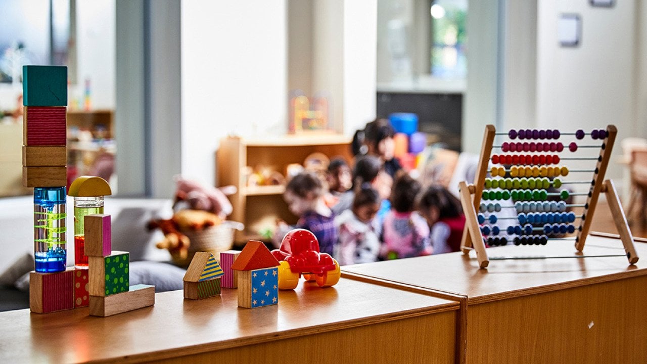 Toys and educational equipment in a childcare center.