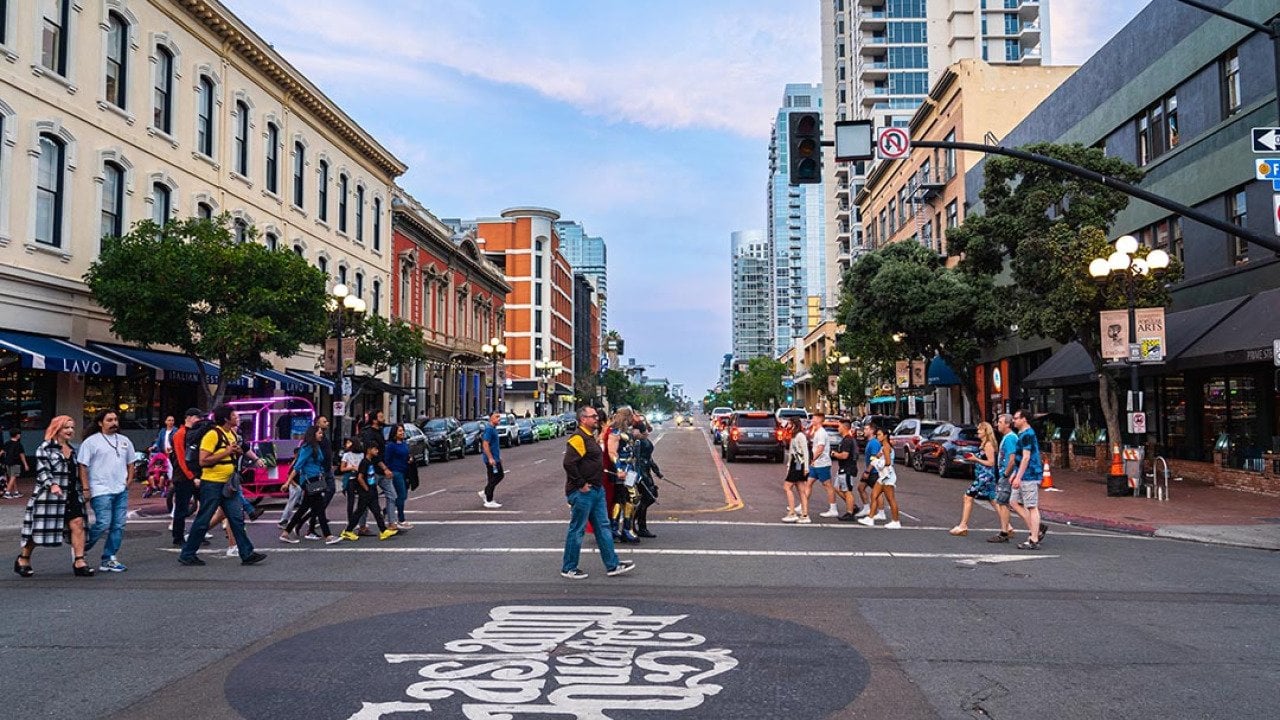 The Gaslamp Quarter neighborhood in San Diego, California.