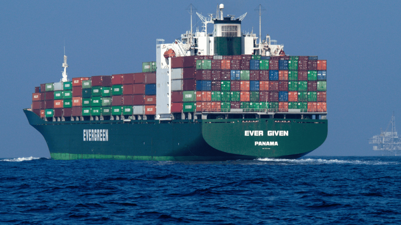 Container ship passing through the Santa Barbara Channel with cargo en route to China from the Port of Los Angeles.