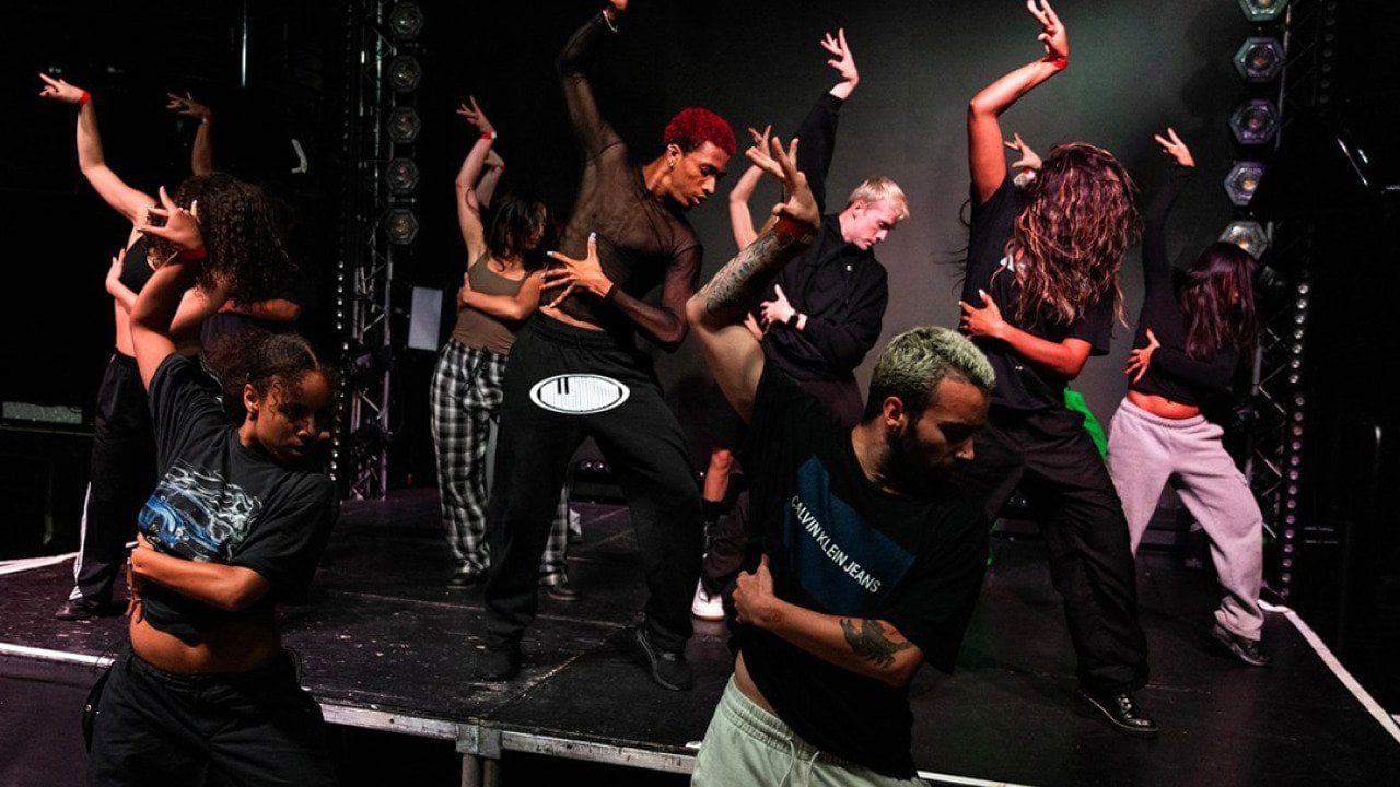 Zion Harris, center, rehearses for Jeté, a monthly dance showcase at Heart WeHo in West Hollywood in Los Angeles, on on September 19, 2024.